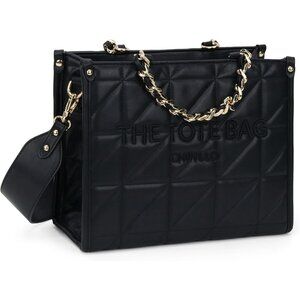 Luxurious Black Quilted Tote Bag with Shoulder Strap - Perfect for Organizing
